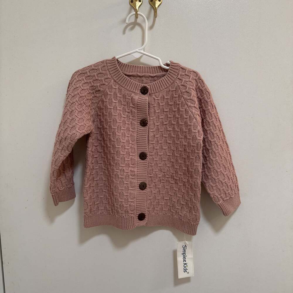 Simplee Kids Pink Knit Cardigan Sweater with Buttons - Baby Girl
